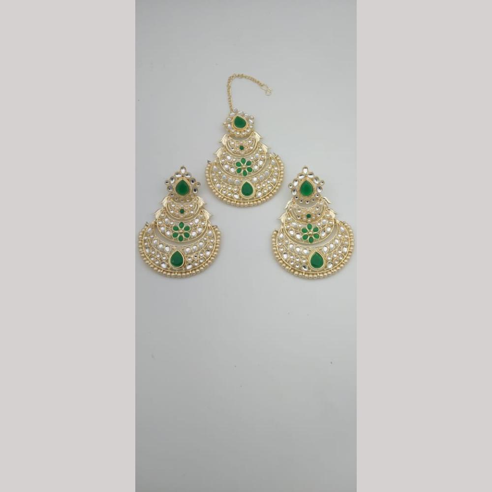 SNERA Gold Plated Kundan Stone Dangler Earrings With Mangtikka