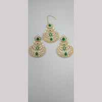 SNERA Gold Plated Kundan Stone Dangler Earrings With Mangtikka