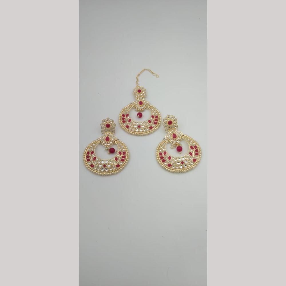 SNERA Gold Plated Kundan Stone Dangler Earrings With Mangtikka