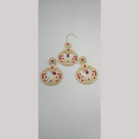 SNERA Gold Plated Kundan Stone Dangler Earrings With Mangtikka