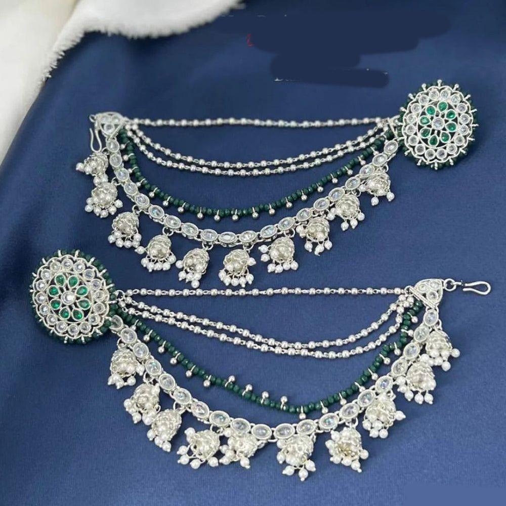 SNERA Silver Plated Crystal Stone And Pearls Studs Kanchain Earrings