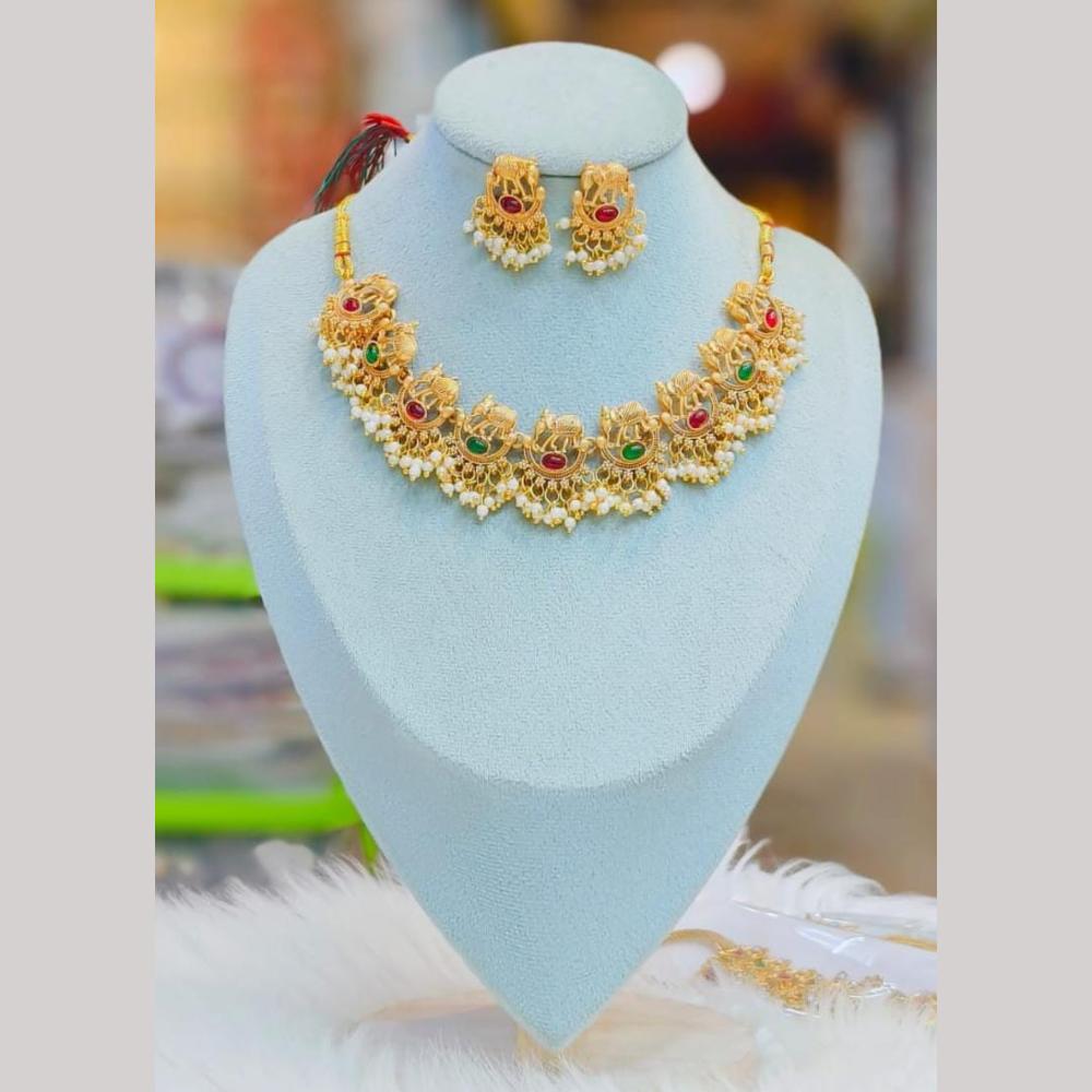 SNERA Gold Plated Pota Stone And Pearls Necklace Set