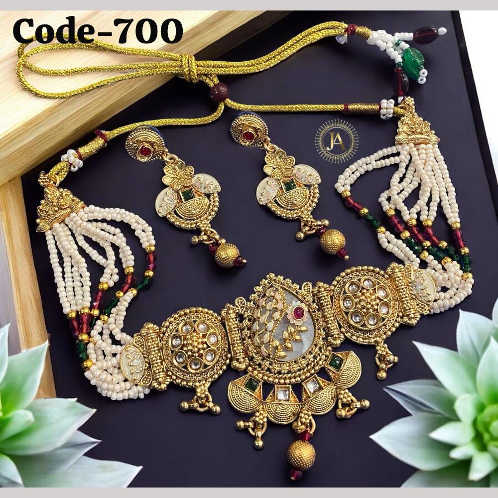 SNERA Gold Plated kundan And Pota Stone Pearls Choker Necklace Set