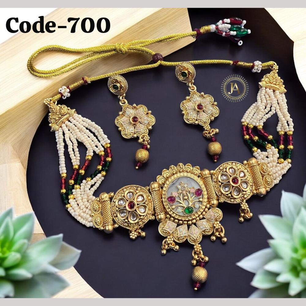 SNERA Gold Plated kundan And Pota Stone Pearls Choker Necklace Set