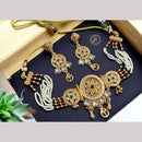 SNERA Gold Plated Pota Stone And Pearls Meenakari Choker Necklace Set 