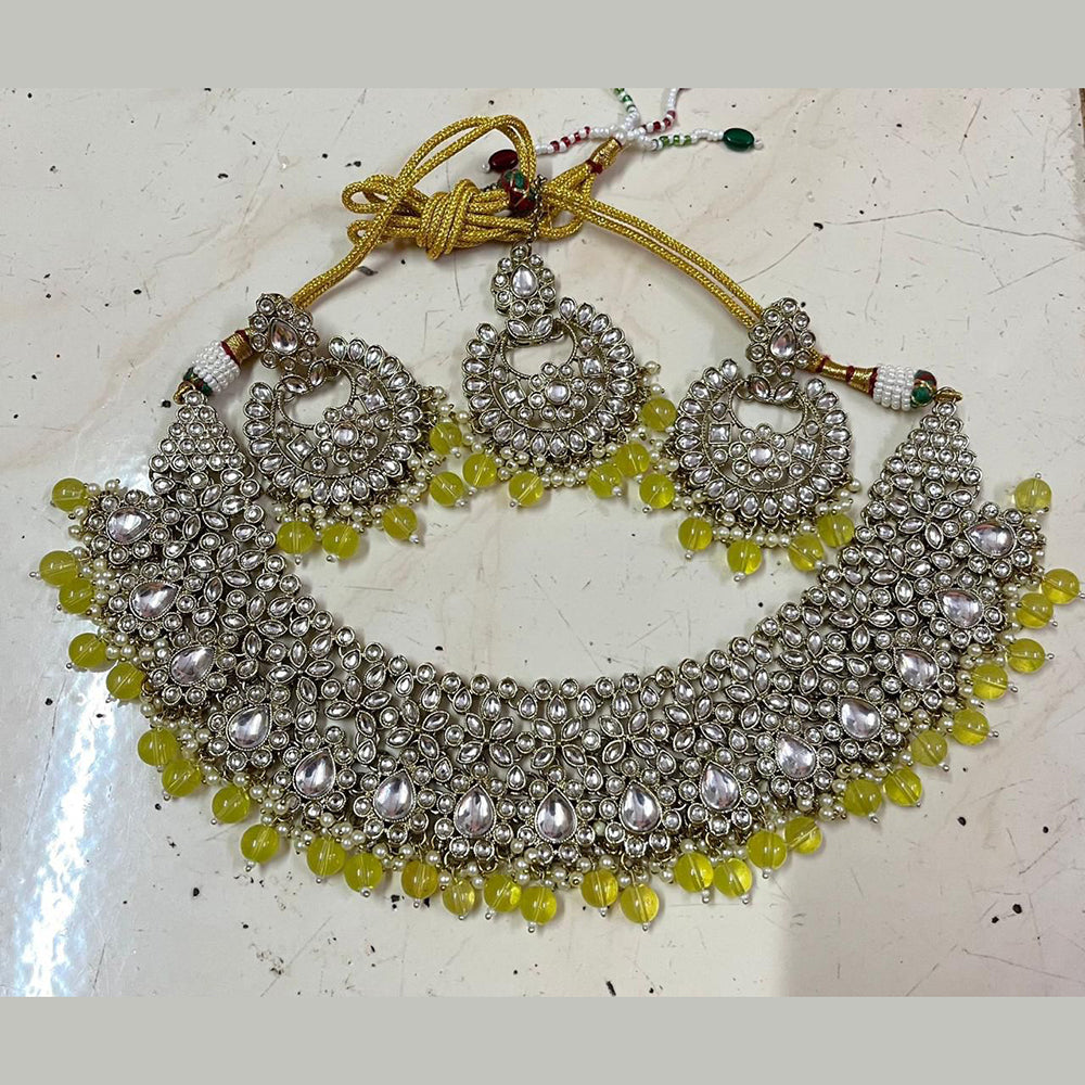 SNERA Silver Plated Kundan Stone And Beads Choker Necklace Set