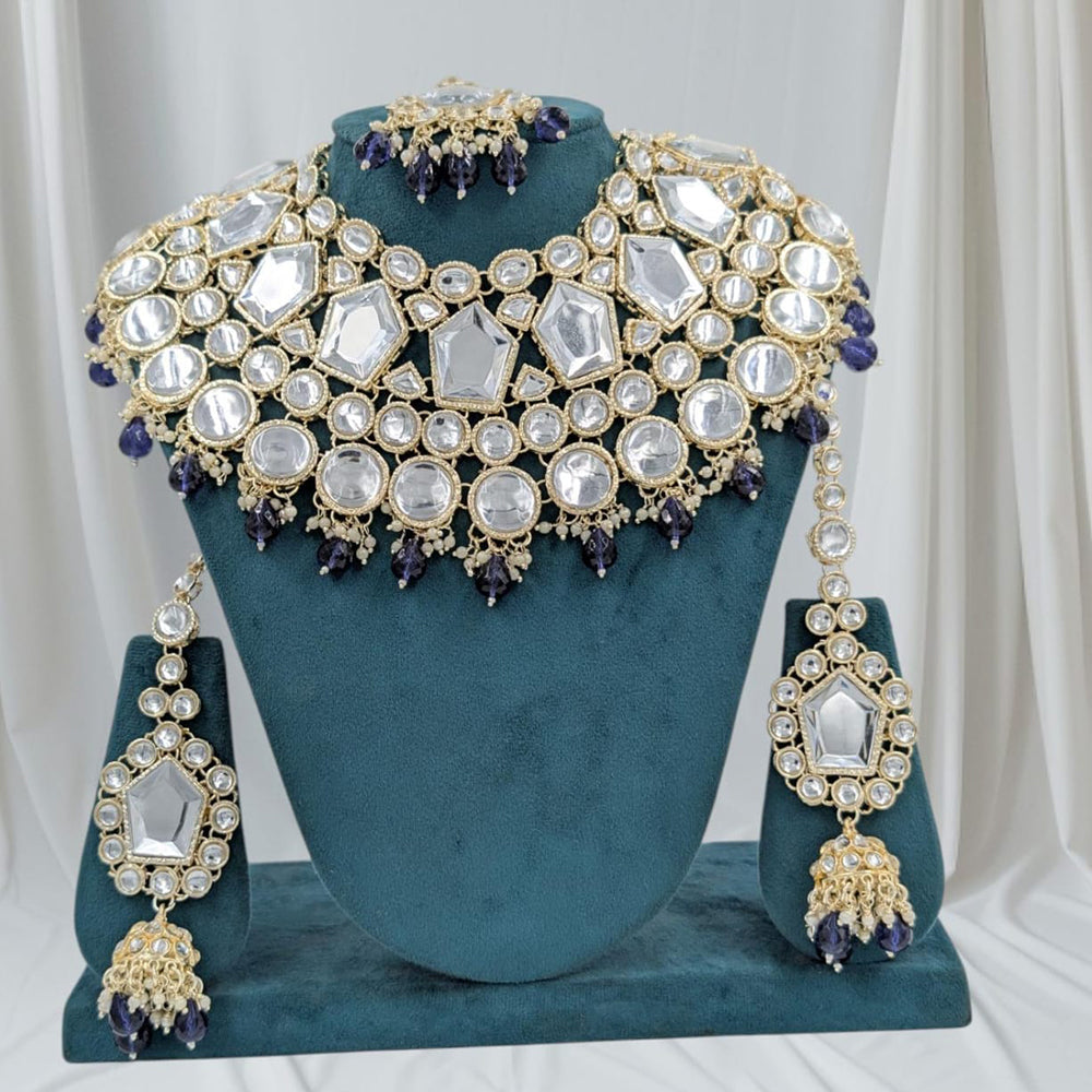 SNERA Gold Plated Kundan Stone And Beads Choker Necklace Set