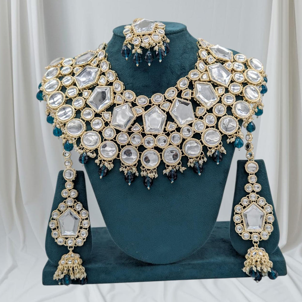 SNERA Gold Plated Kundan Stone And Beads Choker Necklace Set
