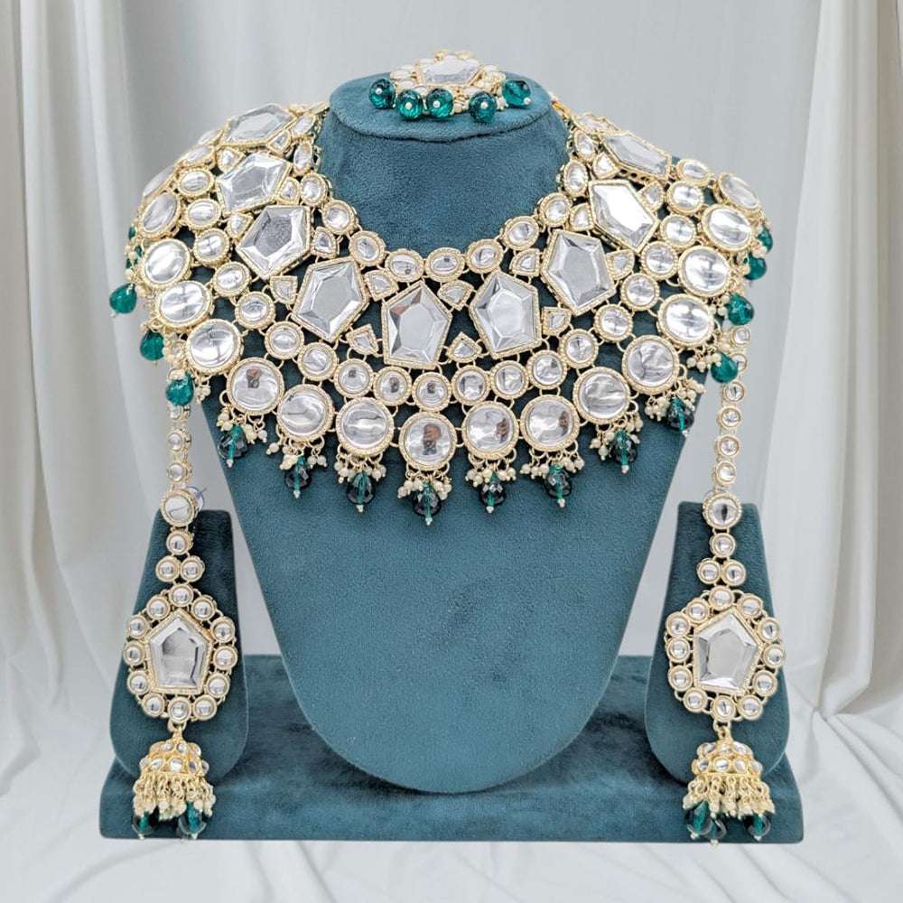SNERA Gold Plated Kundan Stone And Beads Choker Necklace Set