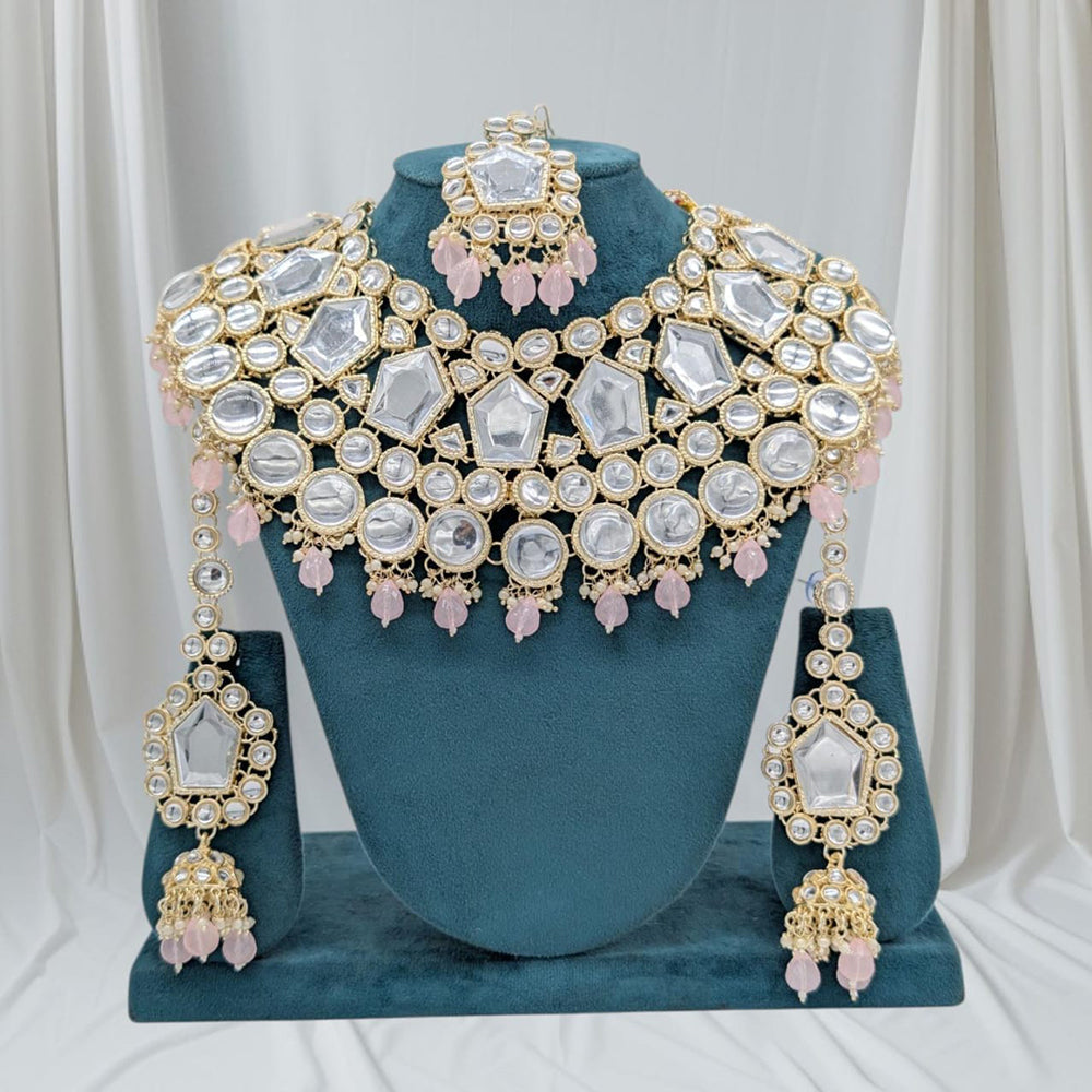 SNERA Gold Plated Kundan Stone And Beads Choker Necklace Set