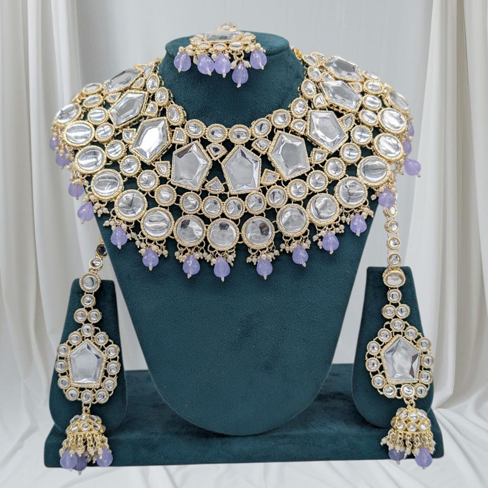 SNERA Gold Plated Kundan Stone And Beads Choker Necklace Set