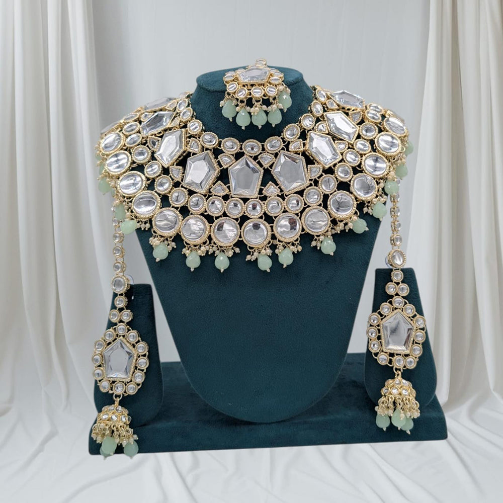 SNERA Gold Plated Kundan Stone And Beads Choker Necklace Set