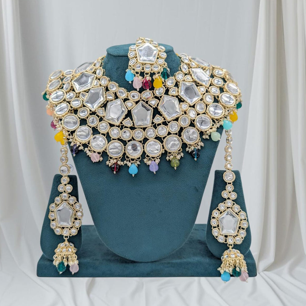 SNERA Gold Plated Kundan Stone And Beads Choker Necklace Set