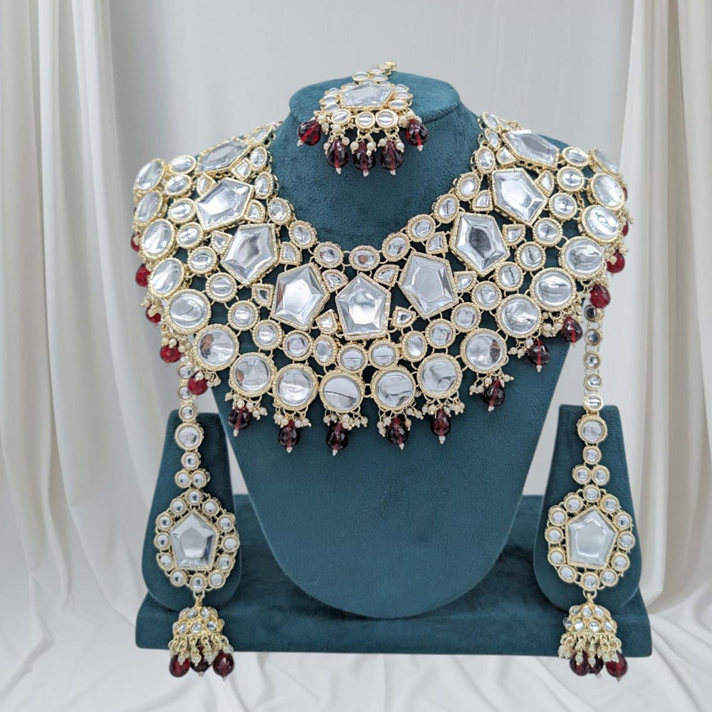 SNERA Gold Plated Kundan Stone And Beads Choker Necklace Set
