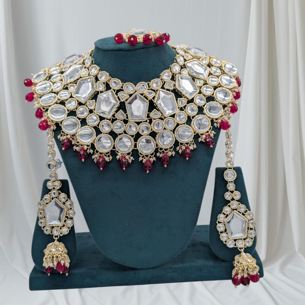 SNERA Gold Plated Kundan Stone And Beads Choker Necklace Set