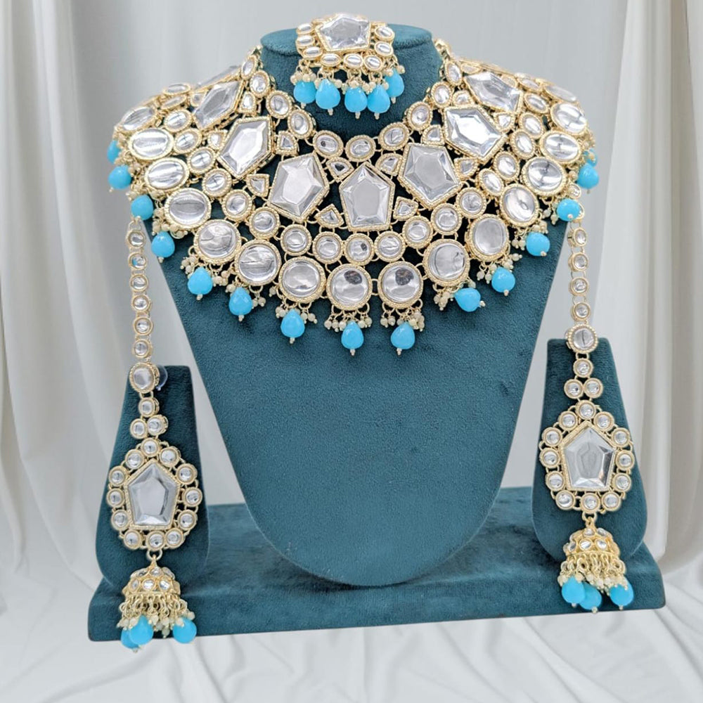 SNERA Gold Plated Kundan Stone And Beads Choker Necklace Set