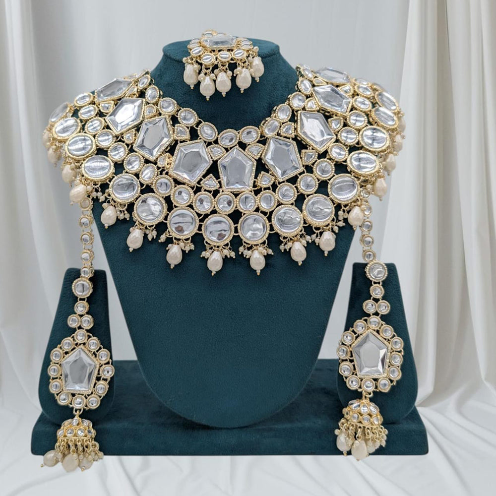 SNERA Gold Plated Kundan Stone And Beads Choker Necklace Set