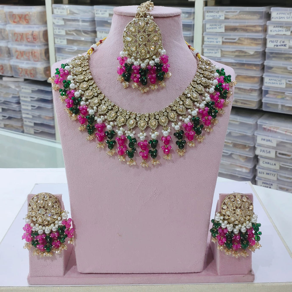 SNERA Gold Plated Crystal Stone And Beads Necklace Set
