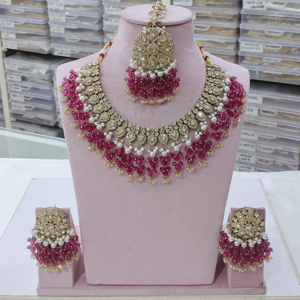 SNERA Gold Plated Crystal Stone And Beads Necklace Set