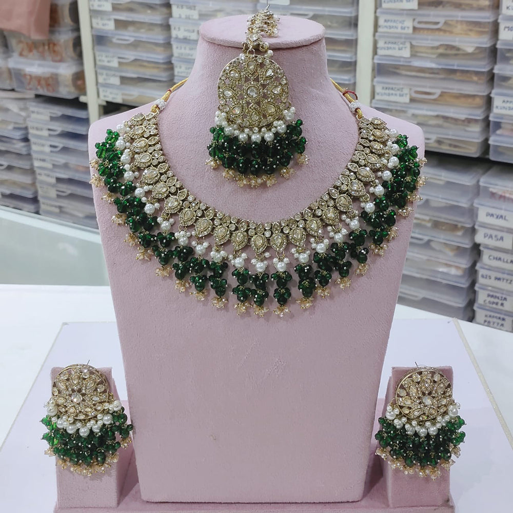 SNERA Gold Plated Crystal Stone And Beads Necklace Set