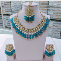 SNERA Gold Plated Crystal Stone And Beads Necklace Set