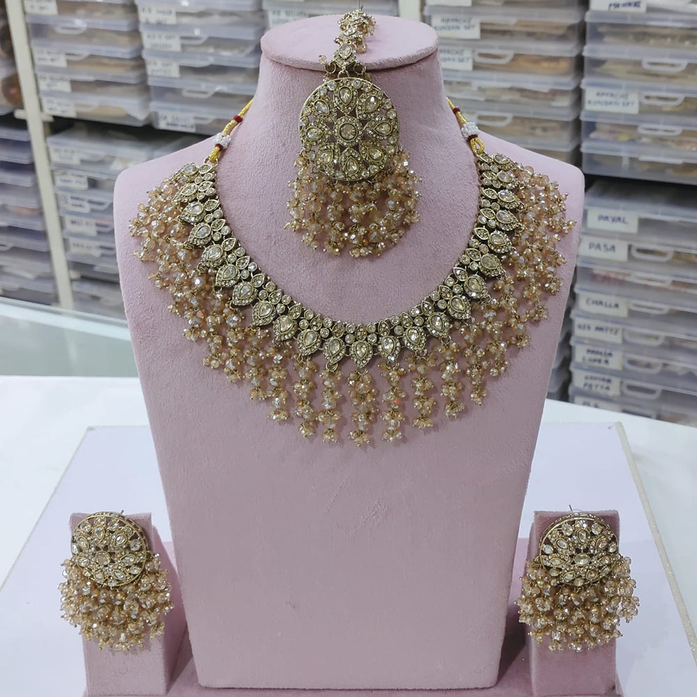 SNERA Gold Plated Crystal Stone And Beads Necklace Set