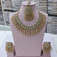 SNERA Gold Plated Crystal Stone And Beads Necklace Set