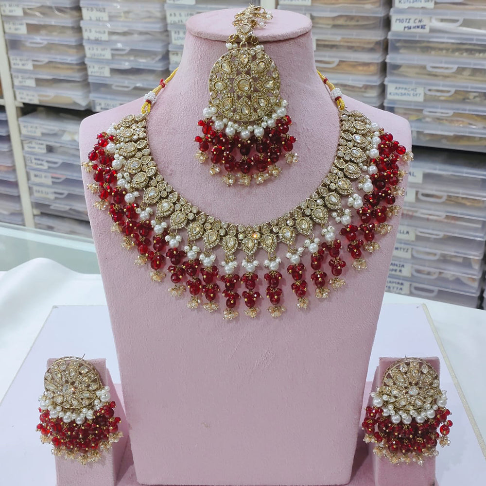 SNERA Gold Plated Crystal Stone And Beads Necklace Set