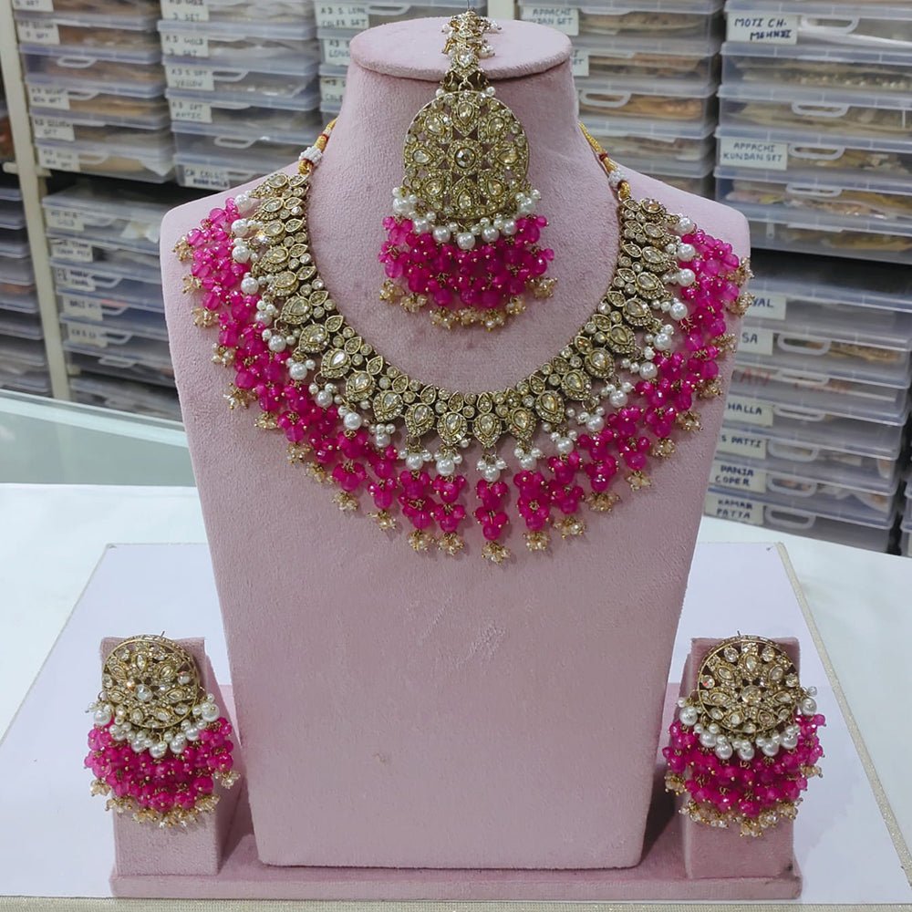SNERA Gold Plated Crystal Stone And Beads Necklace Set