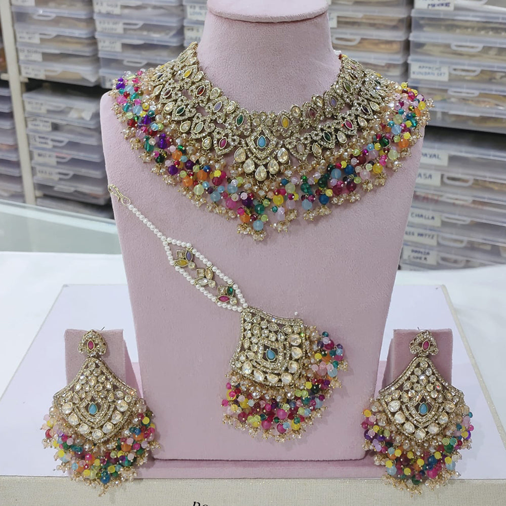 SNERA Gold Plated Crystal And Austrain Stone Beads Choker Necklace Set