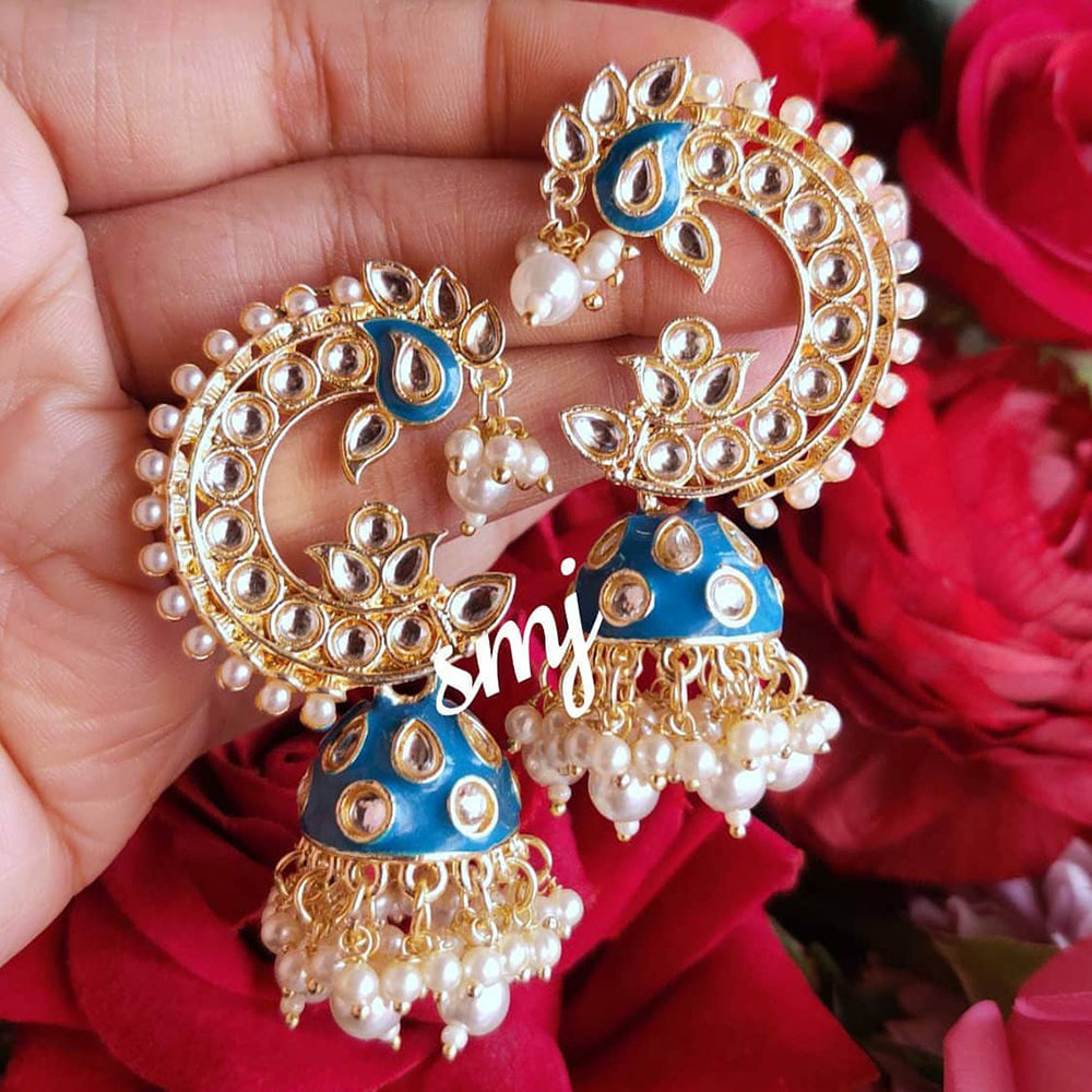 SNERA Gold Plated Kundan Stone And Pearl Jhumki Earrings