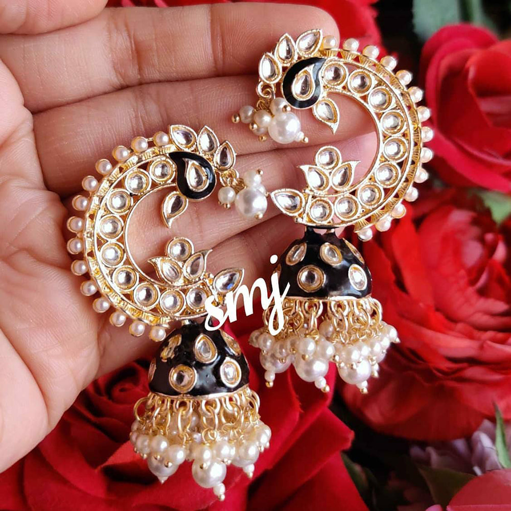 SNERA Gold Plated Kundan Stone And Pearl Jhumki Earrings