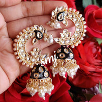 SNERA Gold Plated Kundan Stone And Pearl Jhumki Earrings