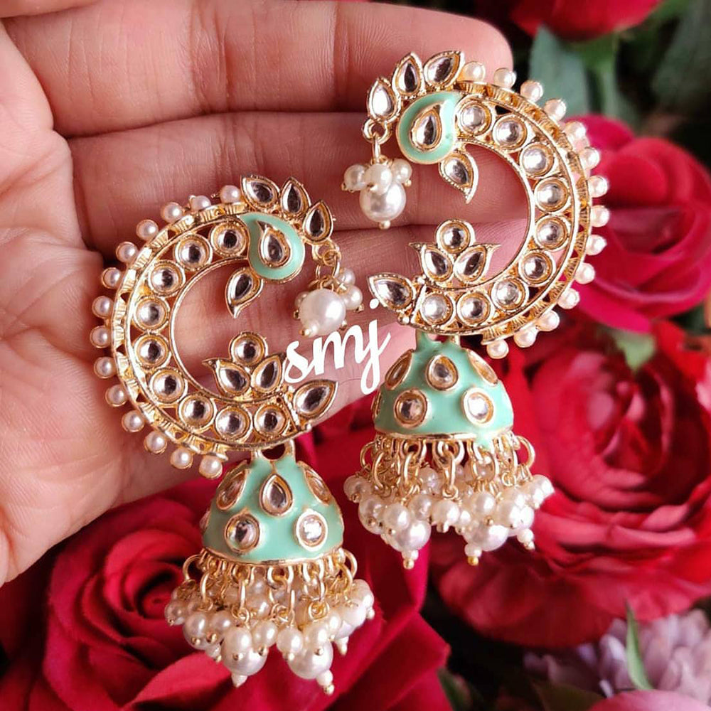SNERA Gold Plated Kundan Stone And Pearl Jhumki Earrings