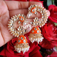 SNERA Gold Plated Kundan Stone And Pearl Jhumki Earrings