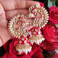 SNERA Gold Plated Kundan Stone And Pearl Jhumki Earrings