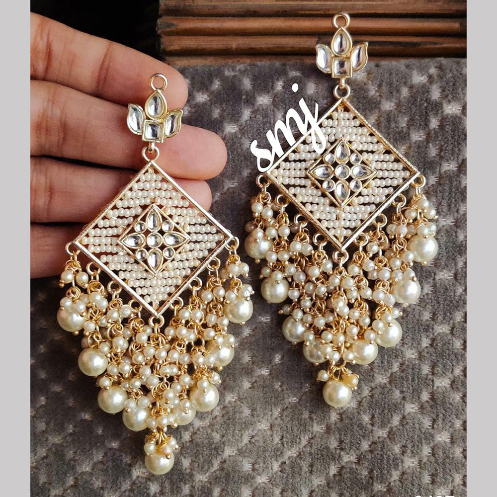 SNERA Gold Plated Kundan Stone And Pearls Dangler Earrings
