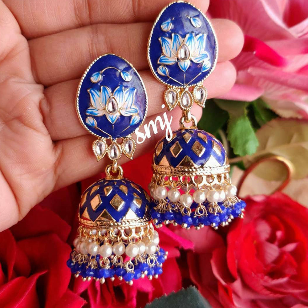SNERA Gold Plated Kundan Stone And Meenakari Jhumki Earrings