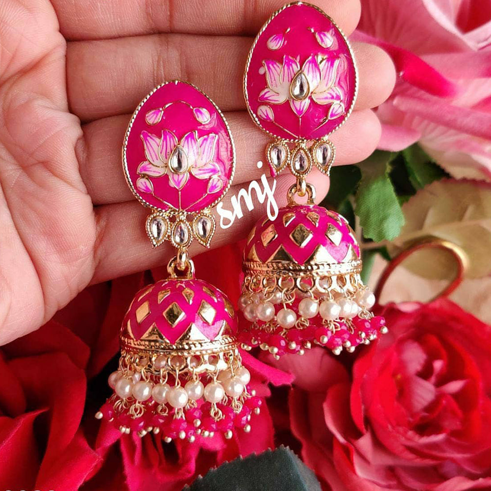 SNERA Gold Plated Kundan Stone And Meenakari Jhumki Earrings