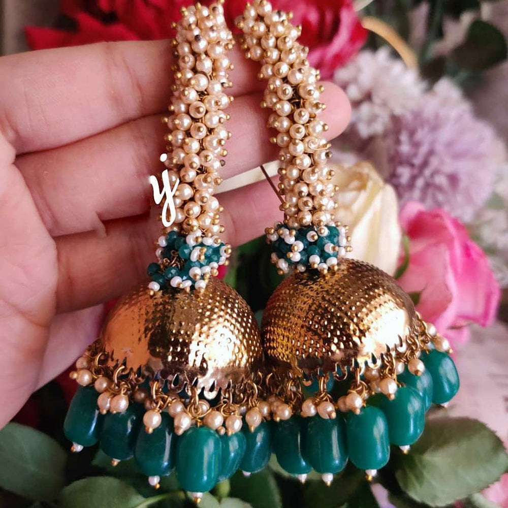 SNERA Gold Plated Beads And Pearls Jhumki Earrings