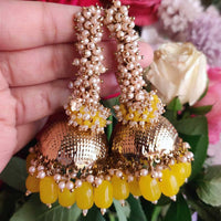 SNERA Gold Plated Beads And Pearls Jhumki Earrings