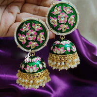 SNERA Gold Plated Kundan Stone And Meenakari Jhumki Earrings