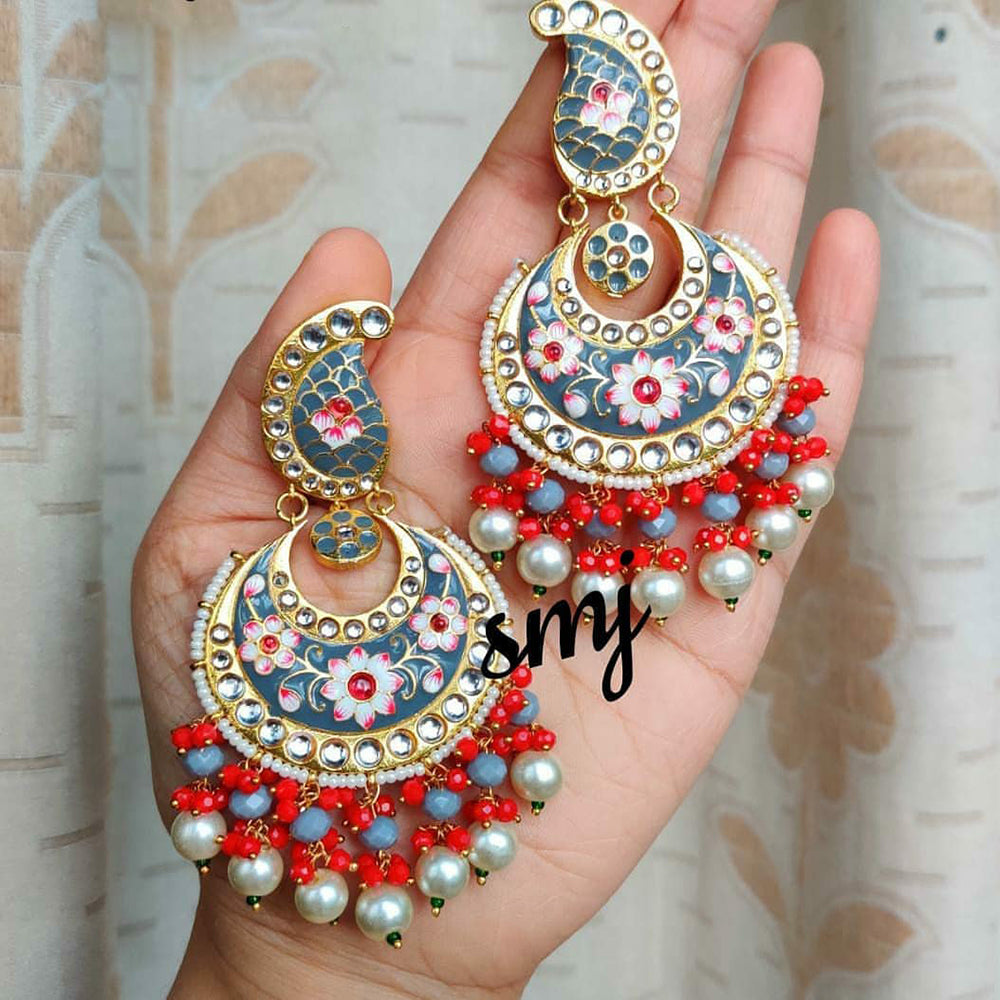 SNERA Gold Plated Kundan Stone And Beads Meenakari Dangler Earrings