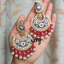SNERA Gold Plated Kundan Stone And Beads Meenakari Dangler Earrings