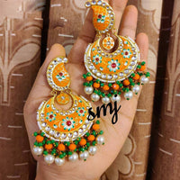 SNERA Gold Plated Kundan Stone And Beads Meenakari Dangler Earrings