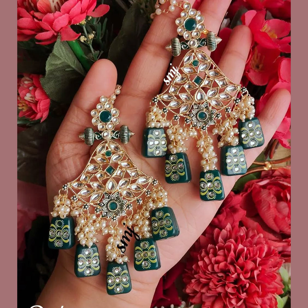 SNERA Gold Plated Kundan Stone And Beads Dangler Earrings