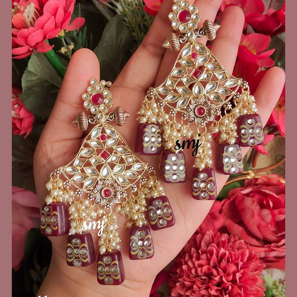 SNERA Gold Plated Kundan Stone And Beads Dangler Earrings