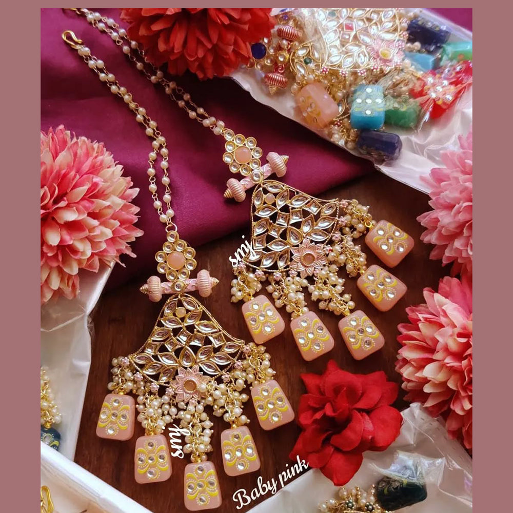 SNERA Gold Plated Kundan Stone And Beads Dangler Earrings