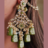 SNERA Gold Plated Kundan Stone And Beads Dangler Earrings