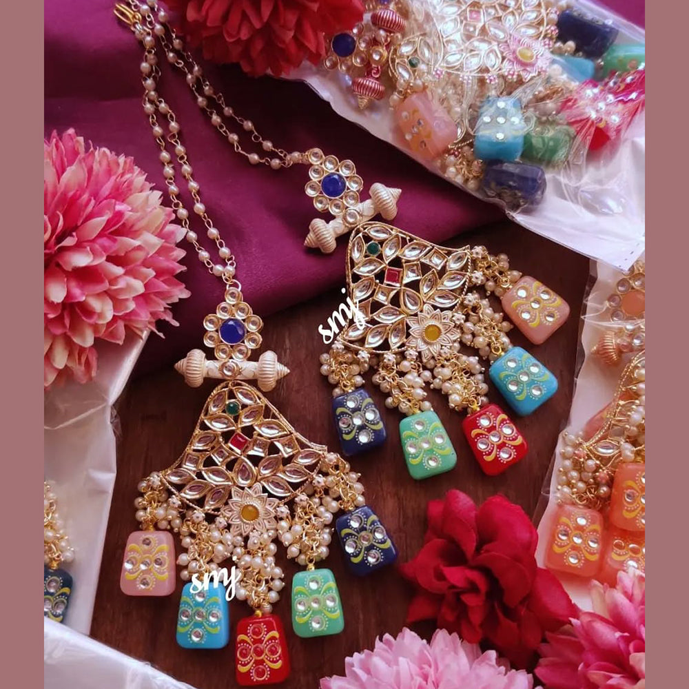 SNERA Gold Plated Kundan Stone And Beads Dangler Earrings